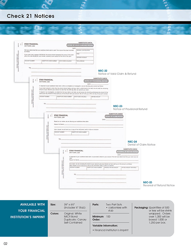 Check 21 – General Financial Supply